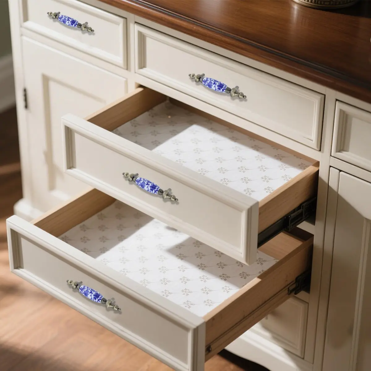 Mcredy Ceramic Drawer Pull Handle, Blue White Porcelain T-Style, 12.2cm (4.8") | 4-Piece Set with 7.6cm (3") Hole Distance - view 4