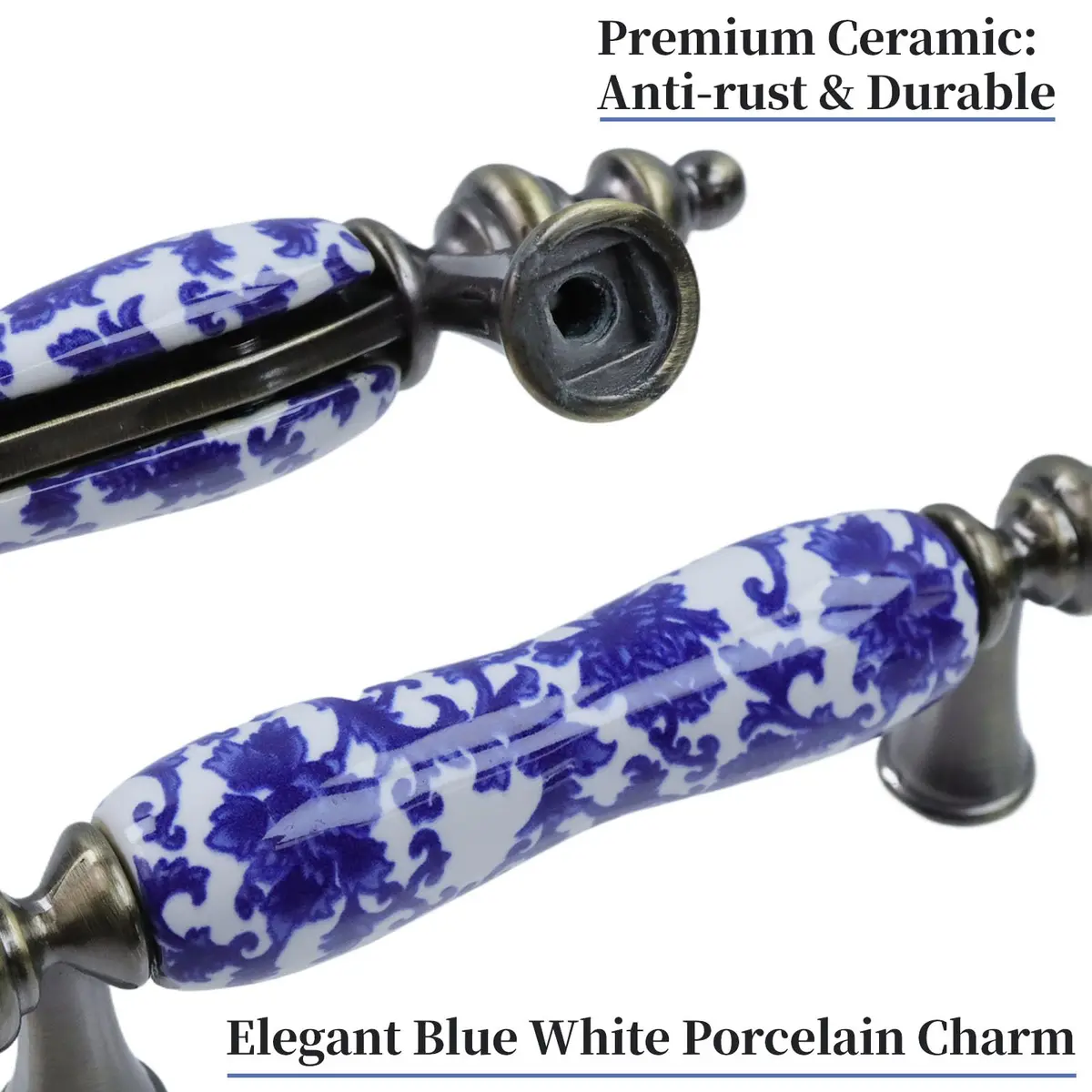 Mcredy Ceramic Cabinet Drawer Pulls 76mm (3") Hole Distance | Blue White Porcelain Chinoiserie Style, Pack of 4 - view 6