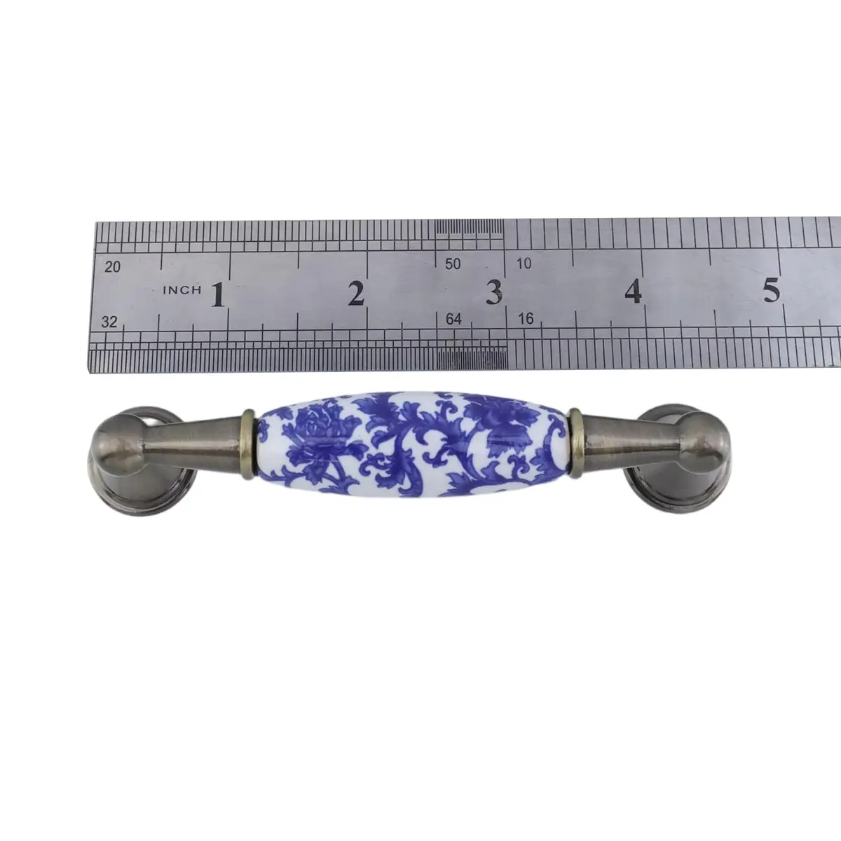 Mcredy Ceramic Cabinet Pull Handle, Blue White Porcelain T-Style, 96mm (3.78") Hole Distance, 4 Pcs | Classic Chinese-Style Floral Design - view 6