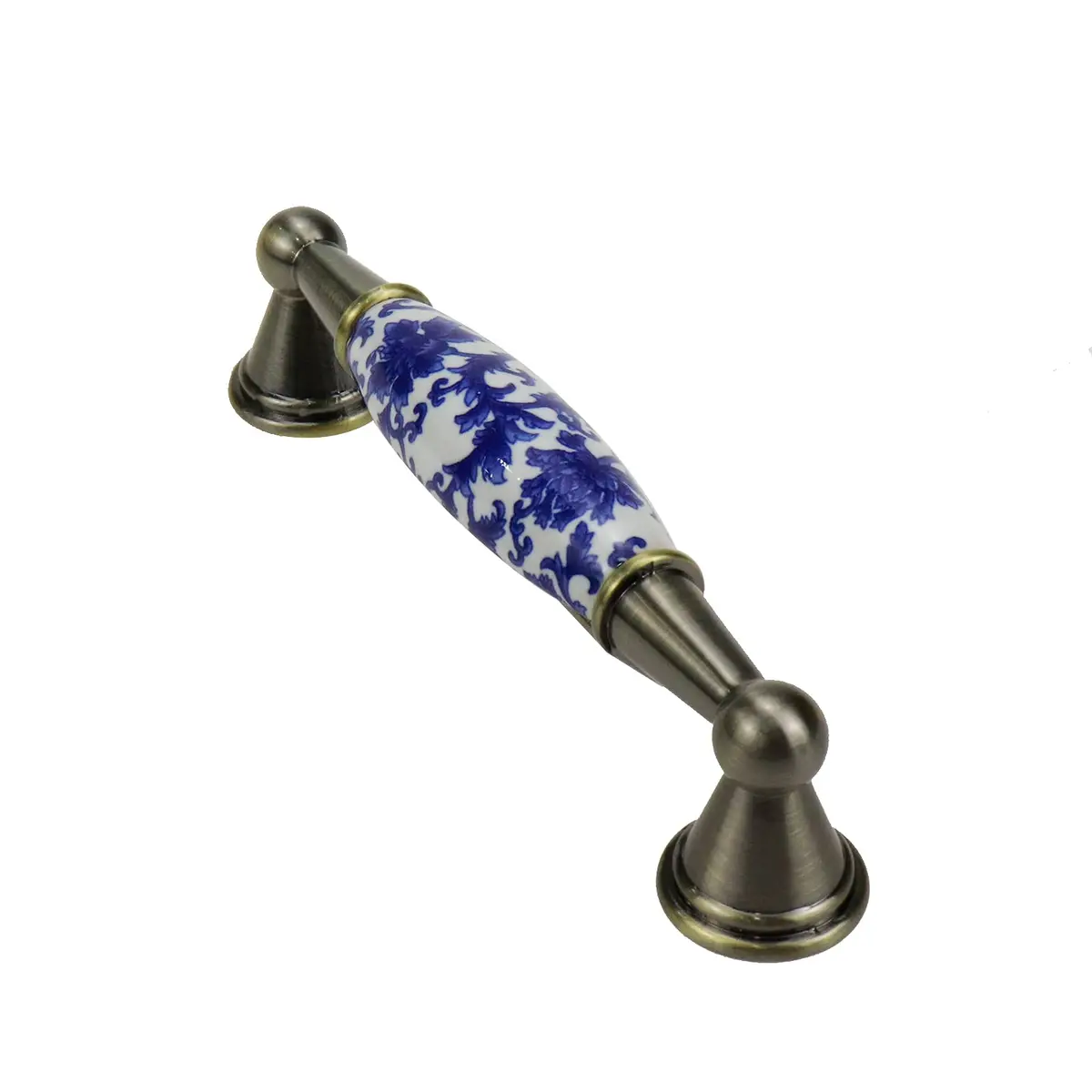 Mcredy Ceramic Cabinet Pull Handle, Blue White Porcelain T-Style, 96mm (3.78") Hole Distance, 4 Pcs | Classic Chinese-Style Floral Design - view 8