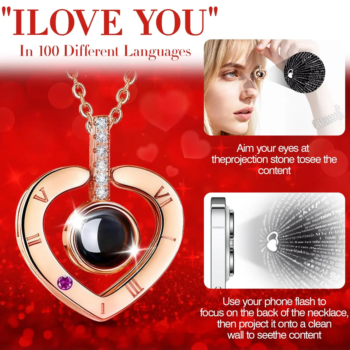 HEGUD Preserved Real Rose with I Love You Necklace in 100 Languages | Eternal Flowers for Mom Women Wife Girlfriend Grandma - Blue - view 3