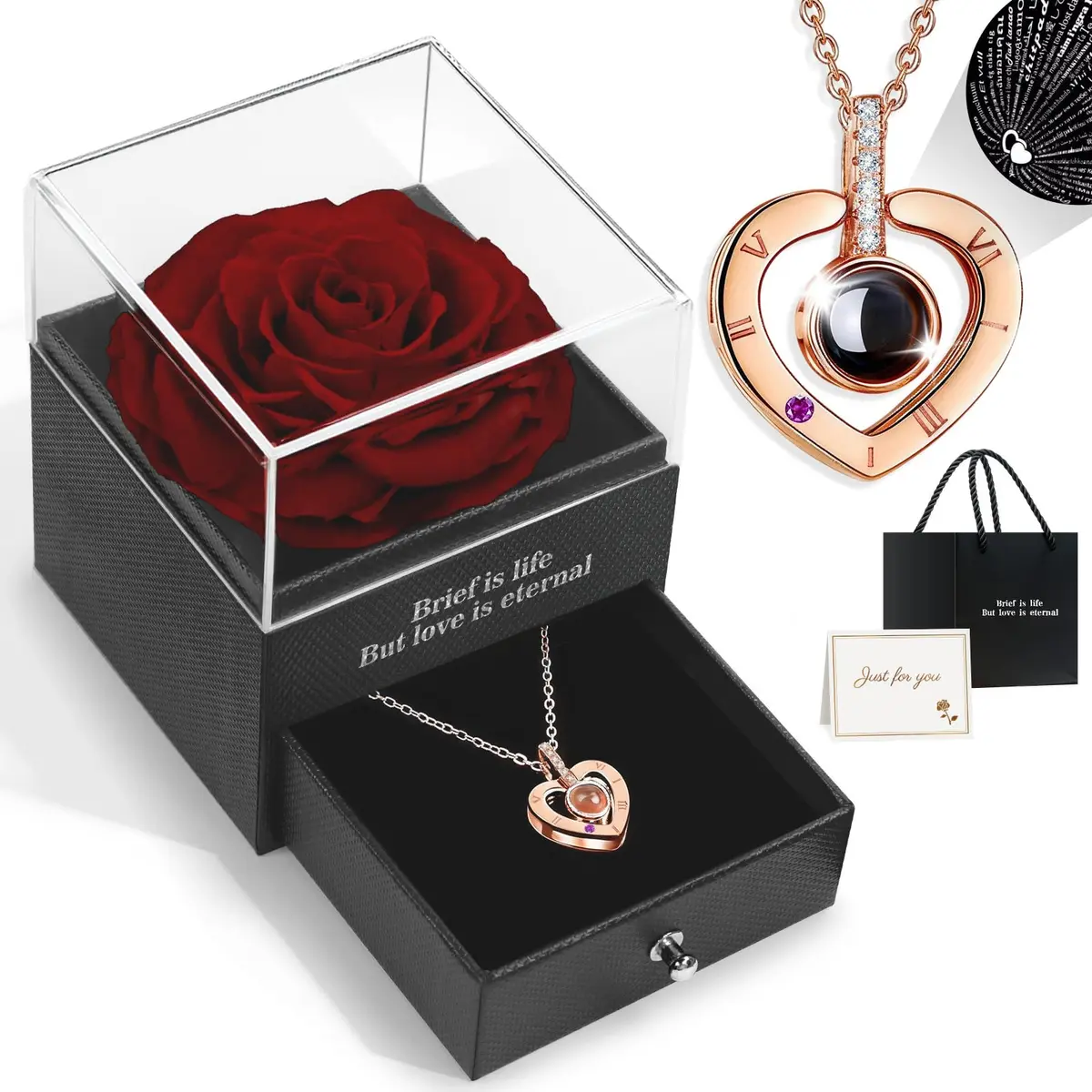 HEGUD Preserved Real Rose with Necklace | Eternal Flowers for Mom & Women - main product image