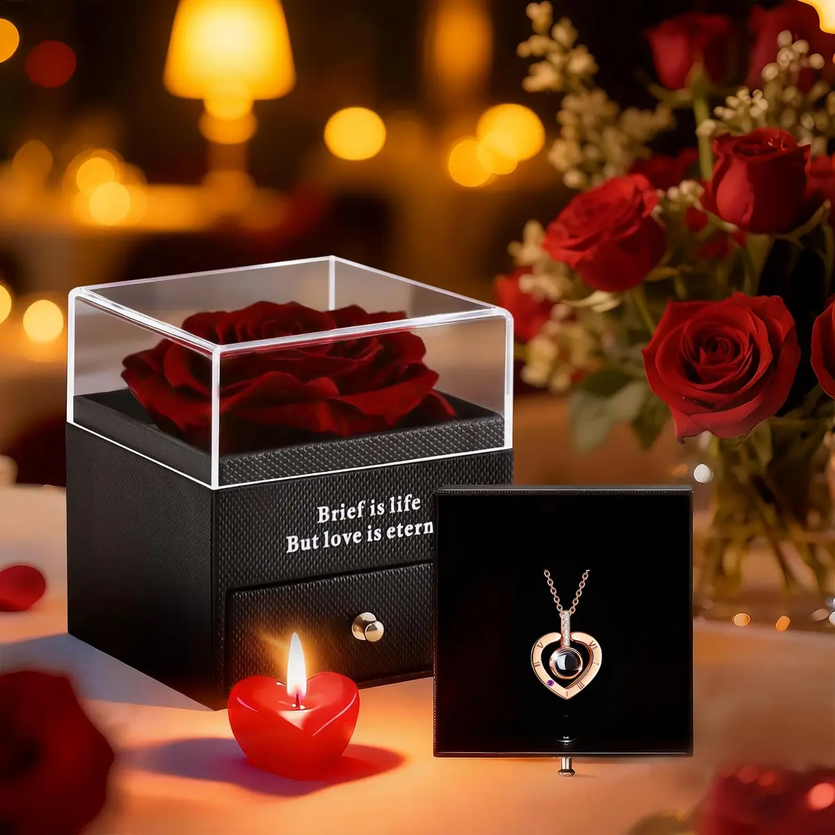 HEGUD Preserved Real Rose with Necklace | Eternal Flowers for Mom & Women - view 4