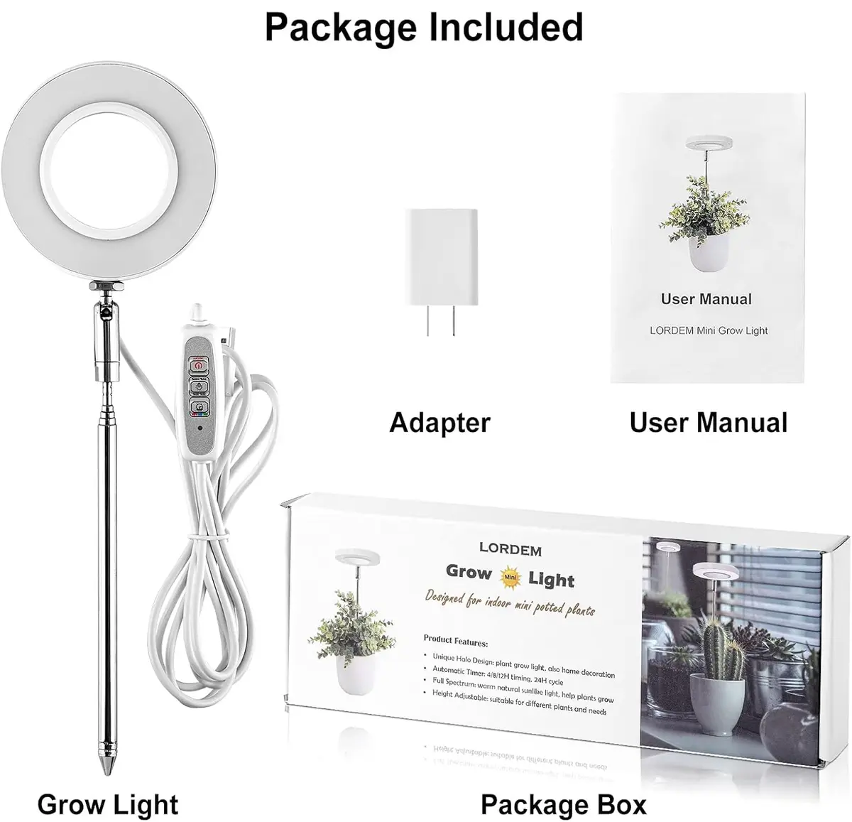 LORDEM Full Spectrum LED Grow Light for Indoor Plants | Auto Timer & Dimmable Brightness (70-120 chars) - view 6