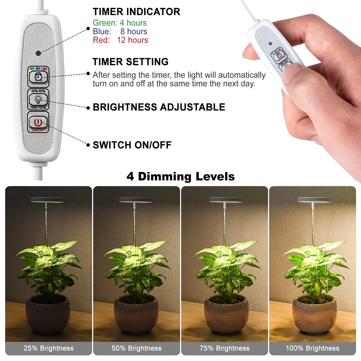 LORDEM Full Spectrum LED Grow Light for Indoor Plants | Auto Timer & Dimmable Brightness (70-120 chars) - view 4