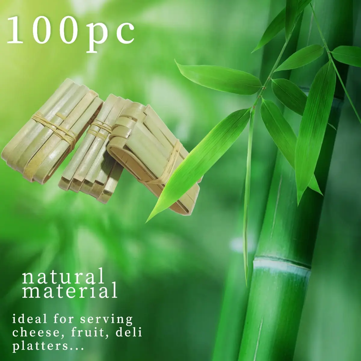 ROYHOO 100 Pack Bamboo Tongs Mini Bamboo Tongs for Kitchen, 10cm, Green | Disposable, Food-Grade Bamboo Utensils - view 7