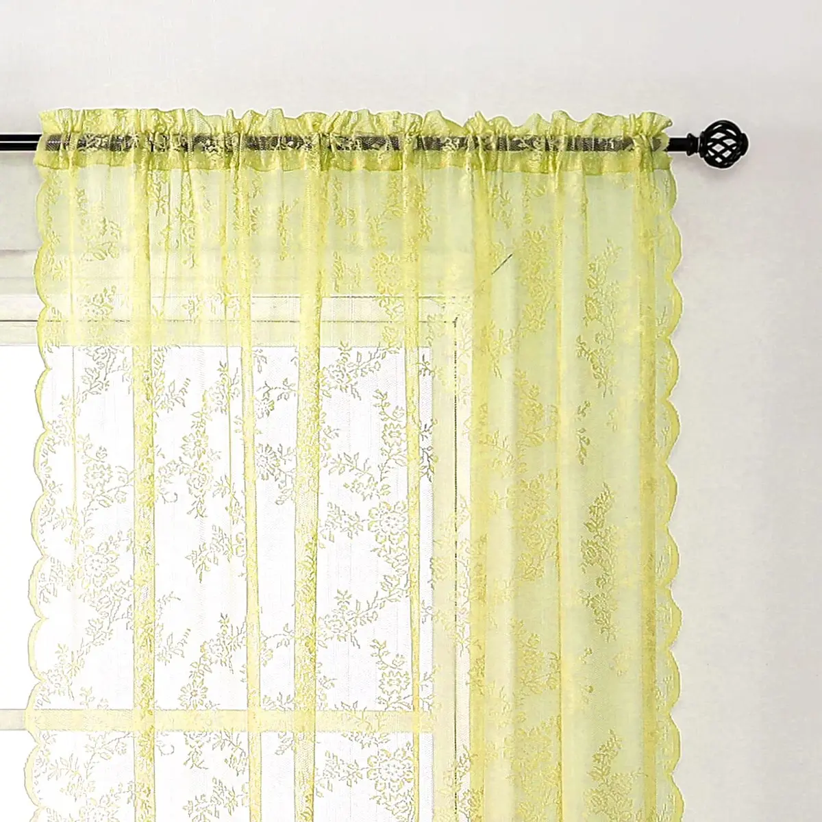 Urban Lotus Yellow Sheer Curtains for Bedroom 55" W x 108" L | Floral Lace Sheer Drapes for Home & Hotel - view 2
