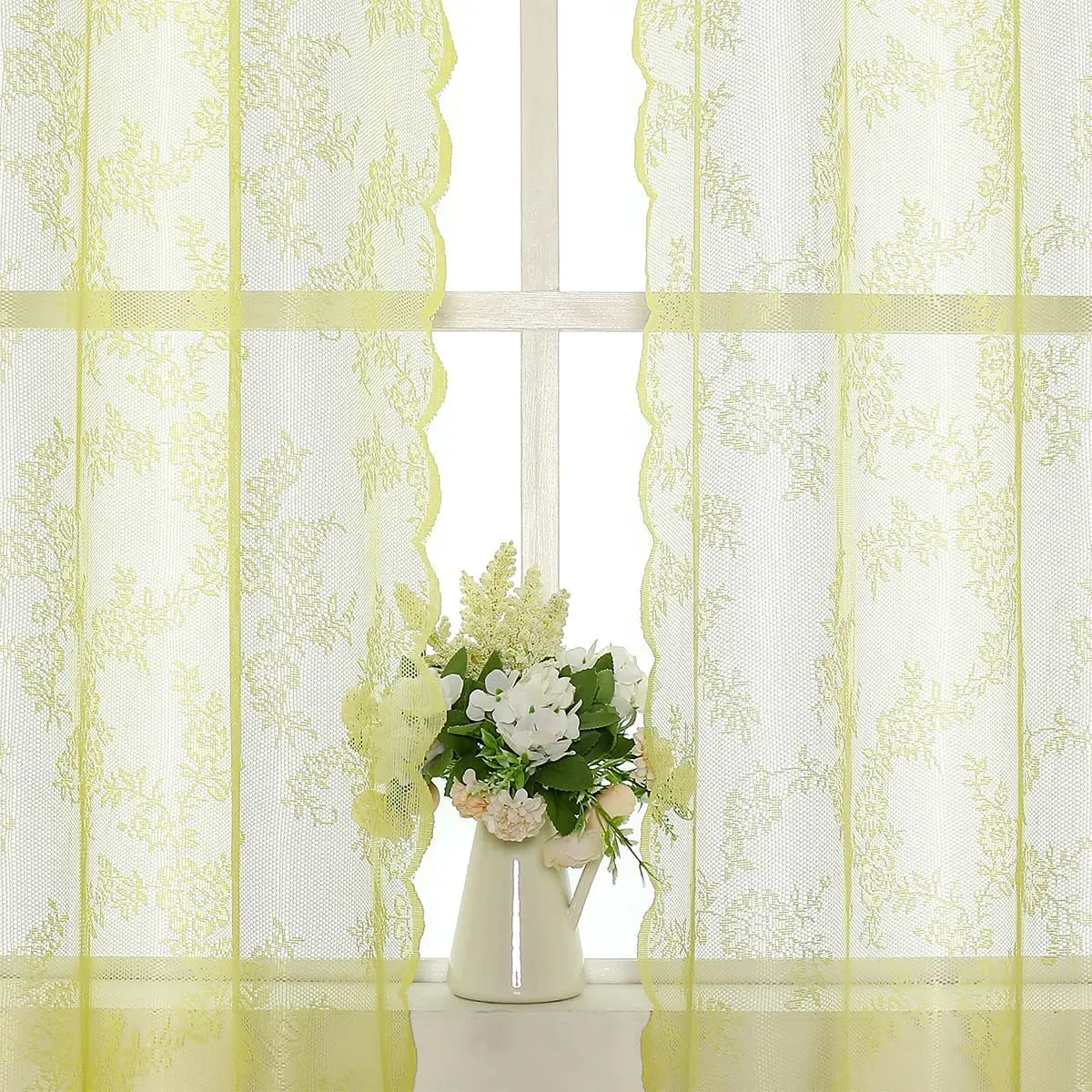 Urban Lotus Yellow Sheer Curtains for Bedroom 55" W x 108" L | Floral Lace Sheer Drapes for Home & Hotel - view 4
