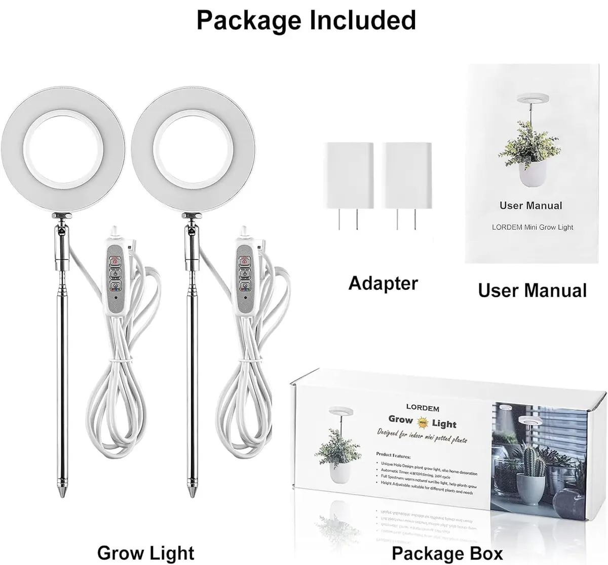 LORDEM Grow Light for Indoor Plants, Full Spectrum LED 2 Packs | Auto Timer & Dimmable Brightness (70-120 chars) - view 6