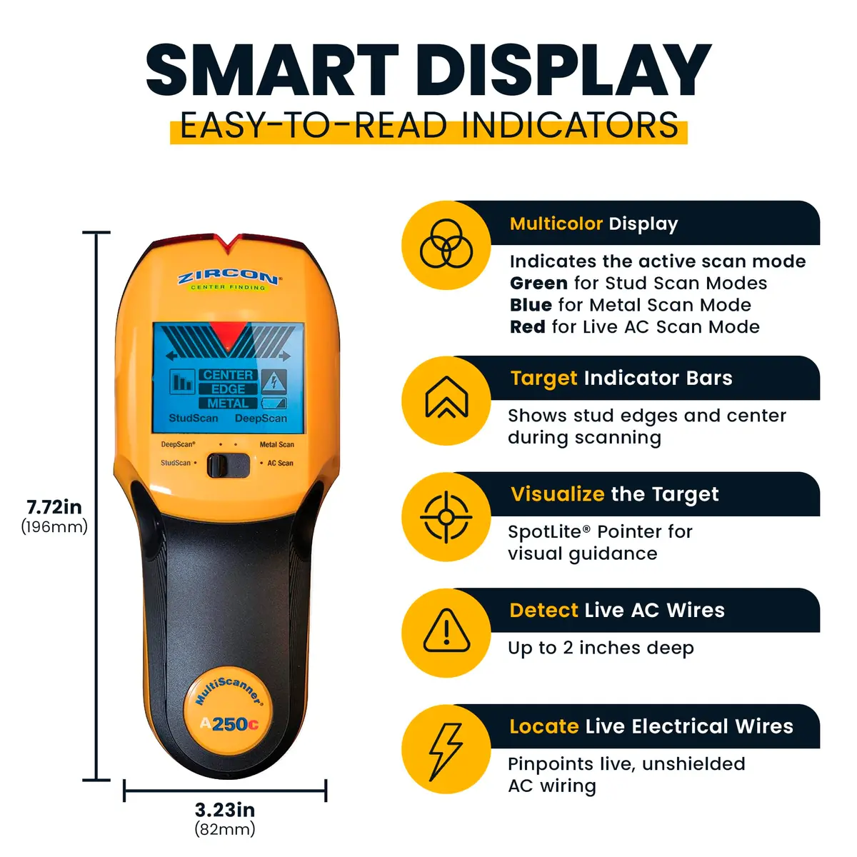 Zircon MultiScanner A250c Stud Finder for Wood & Metal | Wall & Ceiling Scanner with Enhanced Display - view 3