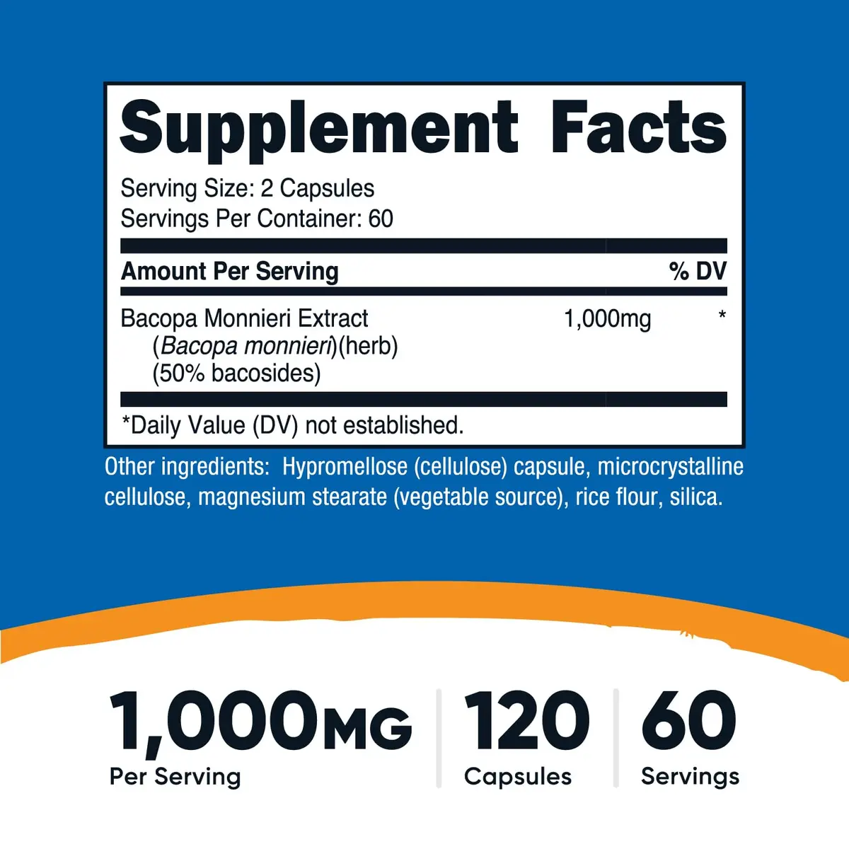 Nutricost Bacopa Monnieri 1,000mg 120 Capsules (120 Count) - view 2