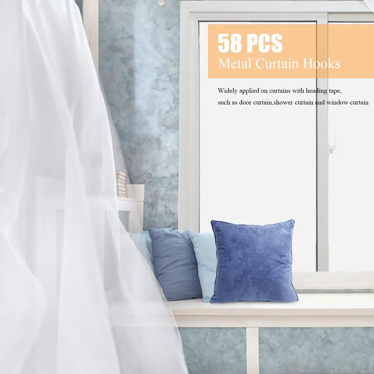 Sopito Curtain Hooks for Drapes | Durable Silver Curtain Fastener, 58 pcs - view 5