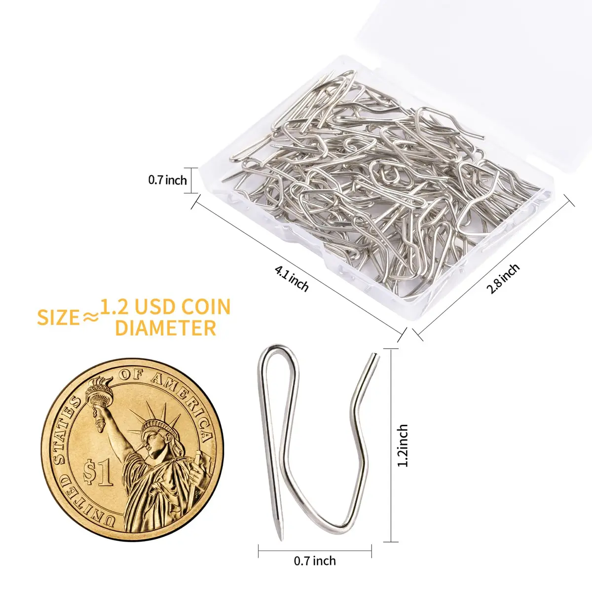 Sopito Curtain Hooks for Drapes | Durable Silver Curtain Fastener, 58 pcs - view 2