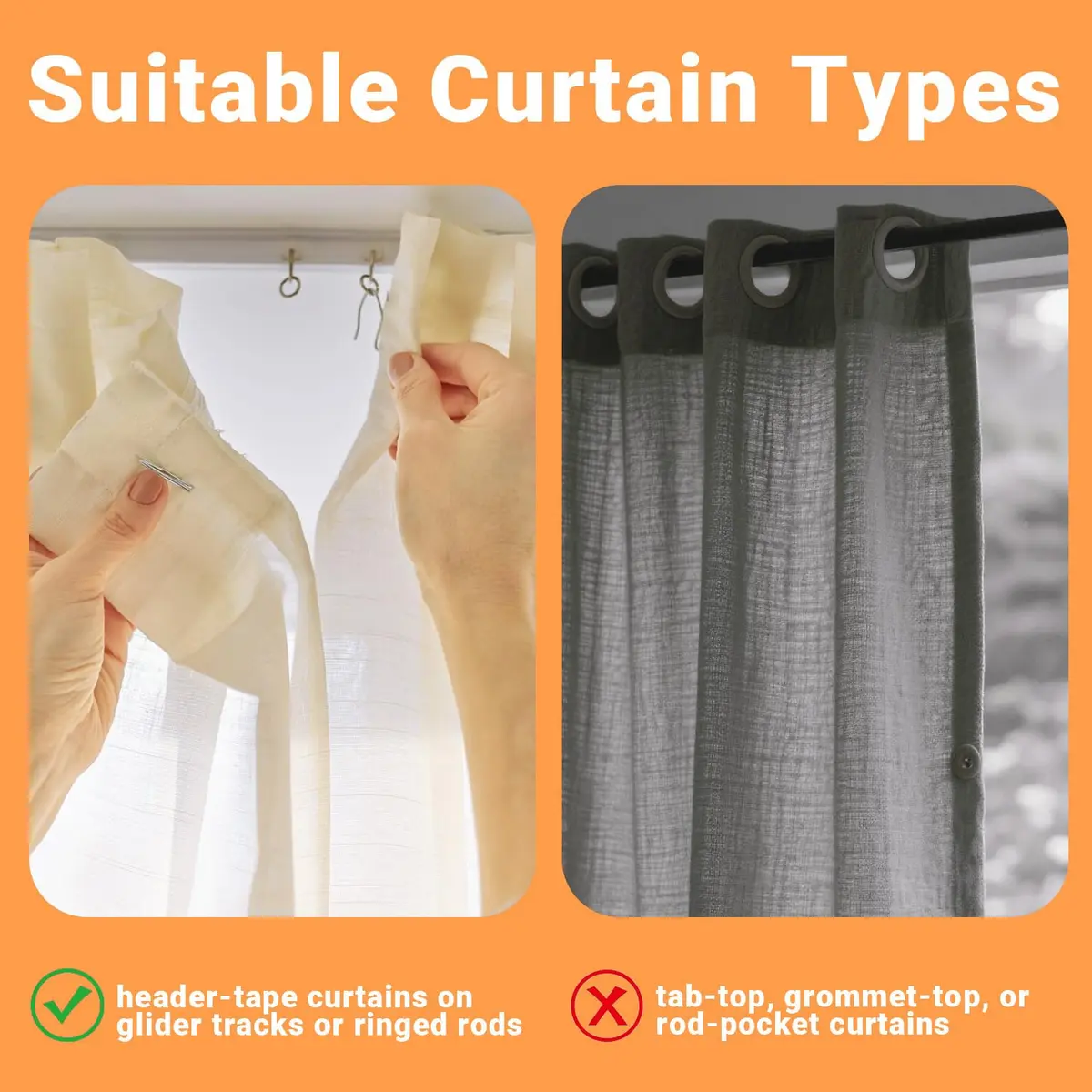 Sopito Curtain Hooks for Drapes | Durable Silver Curtain Fastener, 58 pcs - view 3