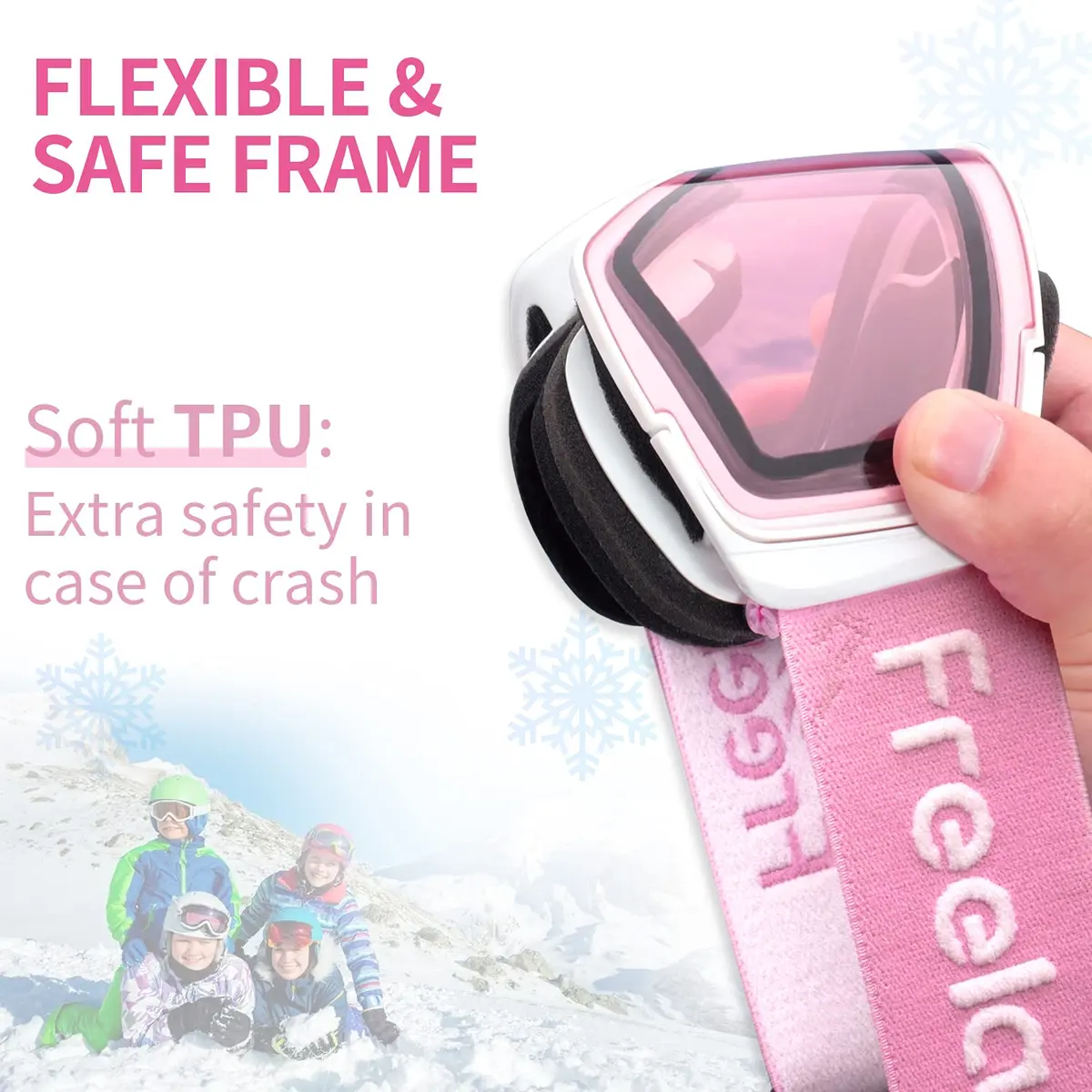 Freela Kids Ski Goggles | Pink Lens 60% VLT Spherical Anti-Fog UV Protection for Toddler Youth - view 5