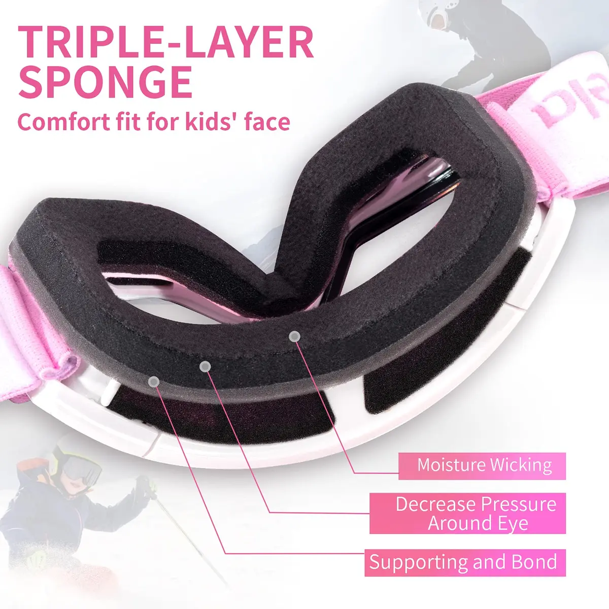 Freela Kids Ski Goggles | Pink Lens 60% VLT Spherical Anti-Fog UV Protection for Toddler Youth - view 4