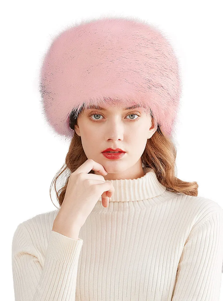 Lovful Winter Women Faux Fur Russian Cossack Style Hat Pink | Warm & Fashionable - main product image
