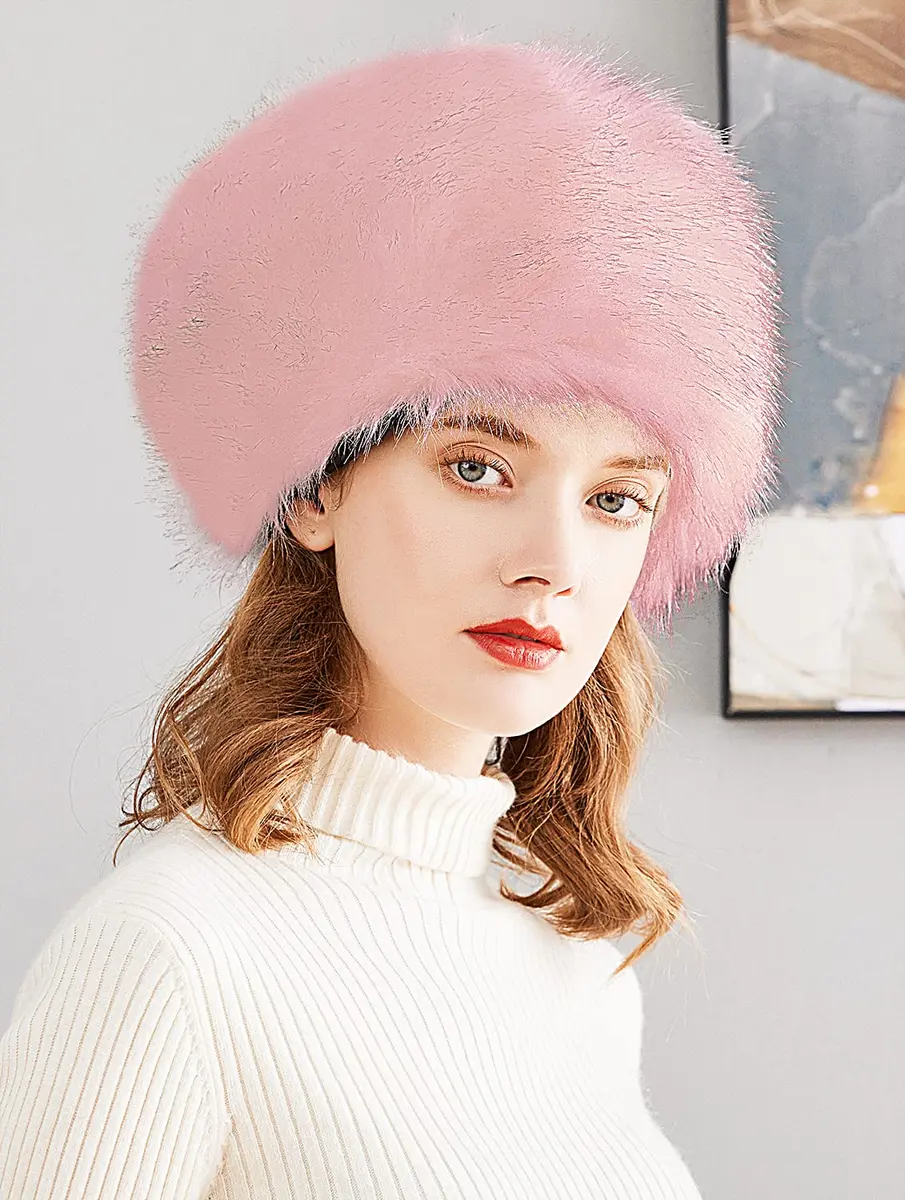 Lovful Winter Women Faux Fur Russian Cossack Style Hat Pink | Warm & Fashionable - view 5