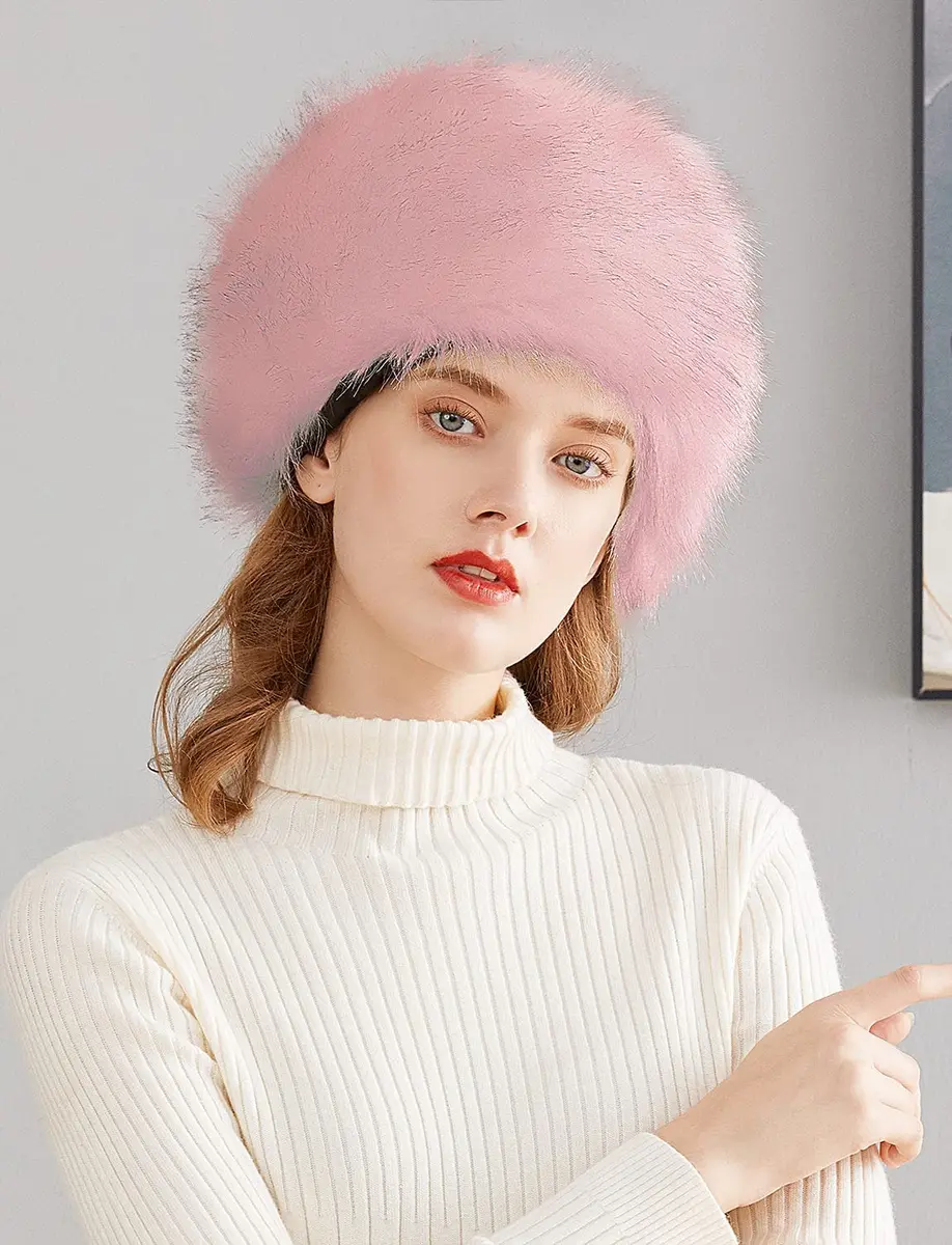 Lovful Winter Women Faux Fur Russian Cossack Style Hat Pink | Warm & Fashionable - view 3
