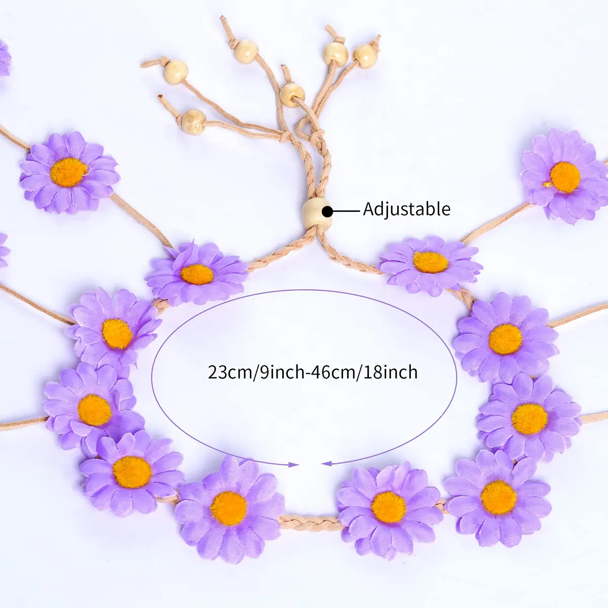 Sucrain Flower Hippie Headband Floral Crown 2pcs | Bohemian Sunflower Hair Accessories for Women (Beige+Purple) - view 5
