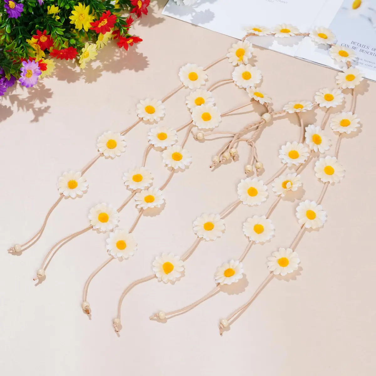 Sucrain Flower Hippie Headband Floral Crown 2pcs | Bohemian Sunflower Hair Accessories for Women (Beige+Purple) - view 7