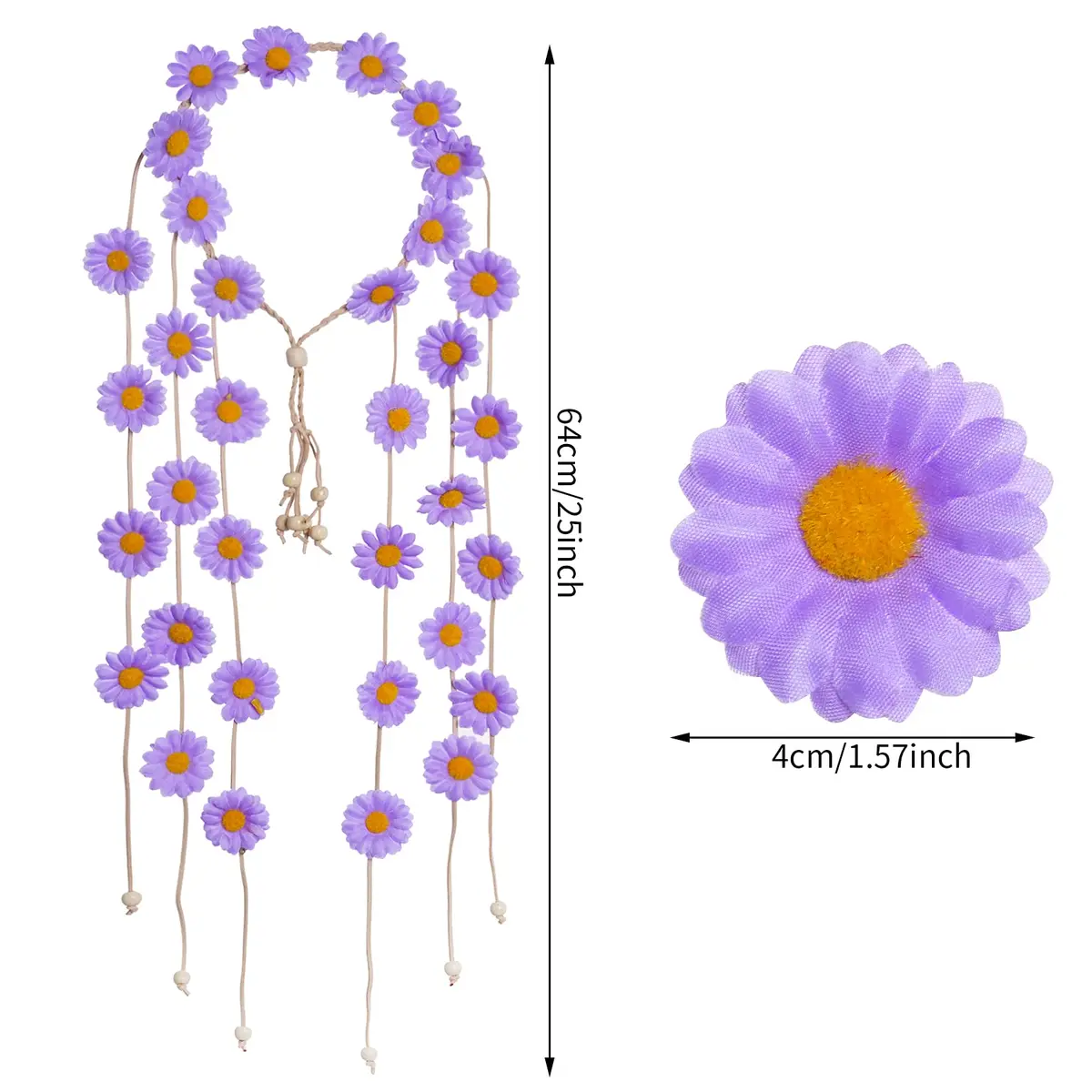 Sucrain Flower Hippie Headband Floral Crown 2pcs | Bohemian Sunflower Hair Accessories for Women (Beige+Purple) - view 2
