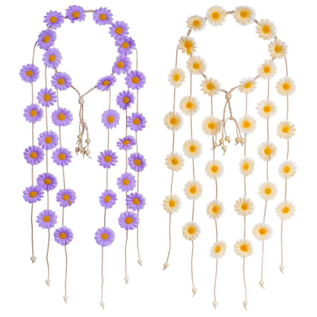 Sucrain Flower Hippie Headband Floral Crown 2pcs | Bohemian Sunflower Hair Accessories for Women (Beige+Purple) - view 4