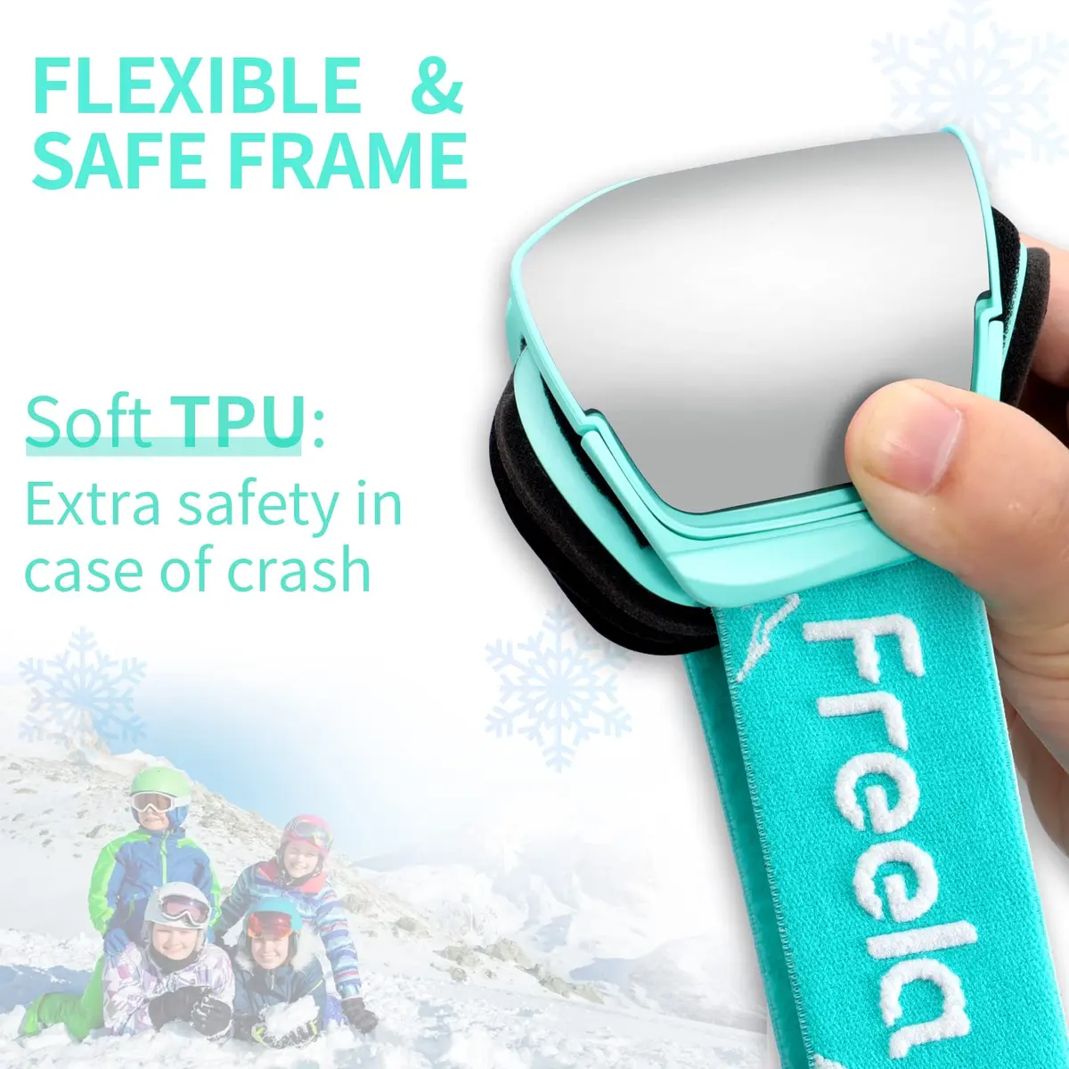 Freela Kids Ski Goggles Snowboard Snow Skiing Goggles with Helmet for Kids, Silver/Teal (1 Pack) - view 5