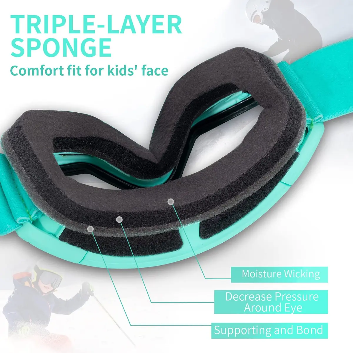 Freela Kids Ski Goggles Snowboard Snow Skiing Goggles with Helmet for Kids, Silver/Teal (1 Pack) - view 6