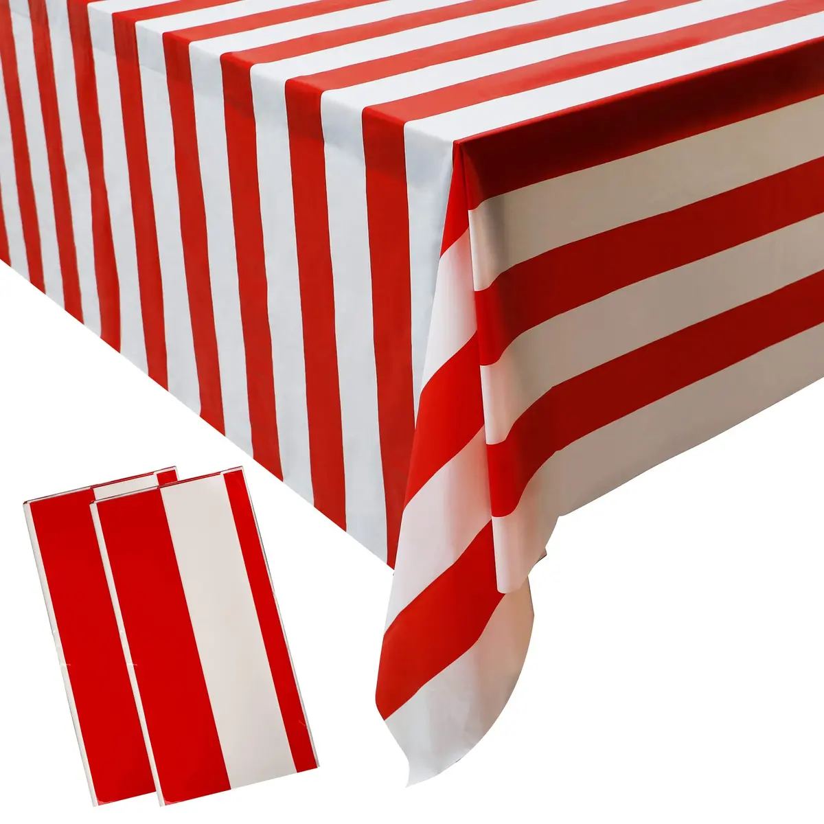 peony man 2 Pieces Red and White Striped Waterproof Tablecloth 137x274 cm | Carnival Festival Decor - main product image