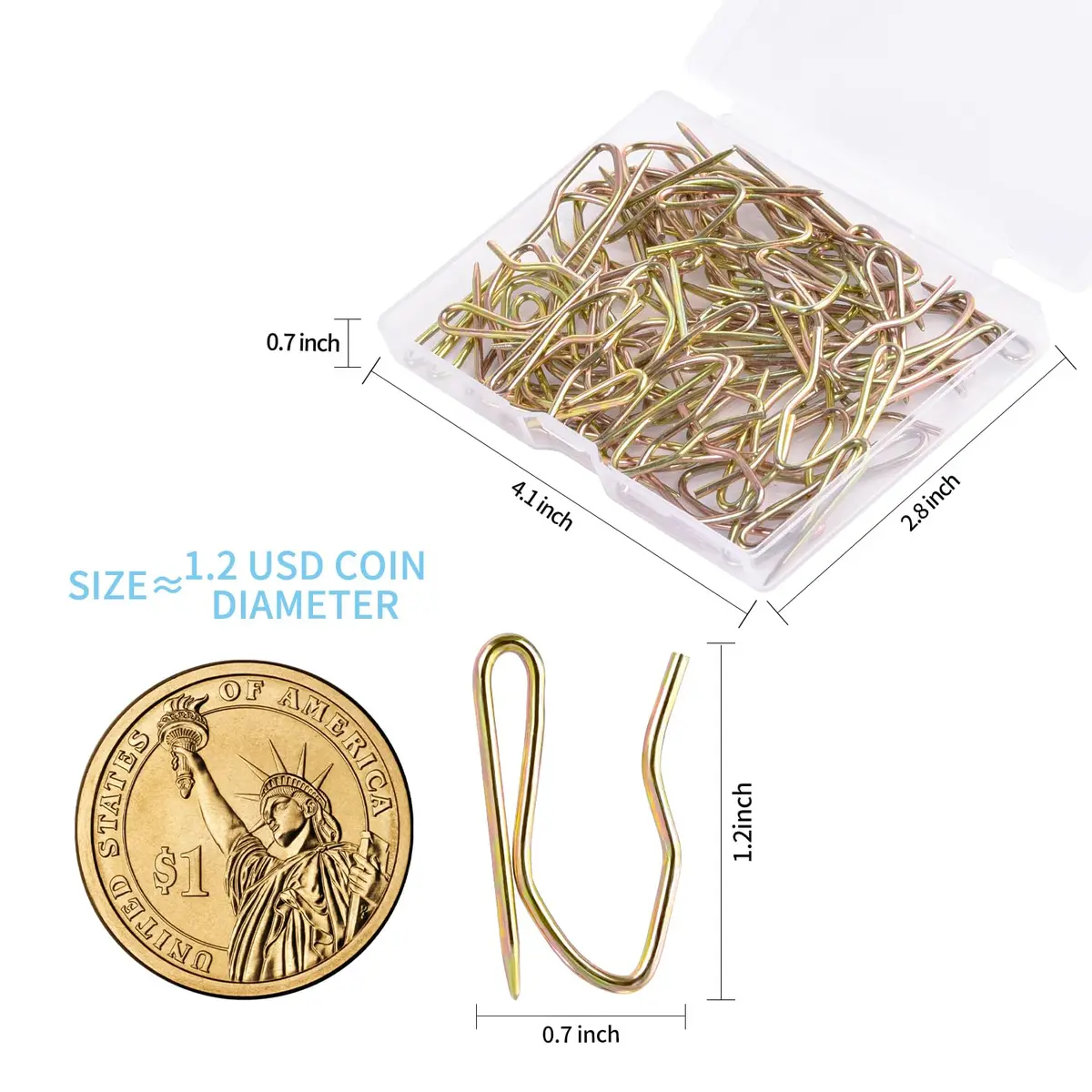 Sopito 58Pcs Metal Curtain Hooks with Sharp Pins, 3.1cm (1.2") Height, Bronze | Tool-Free Installation for Pinch-Pleat Curtains - view 2