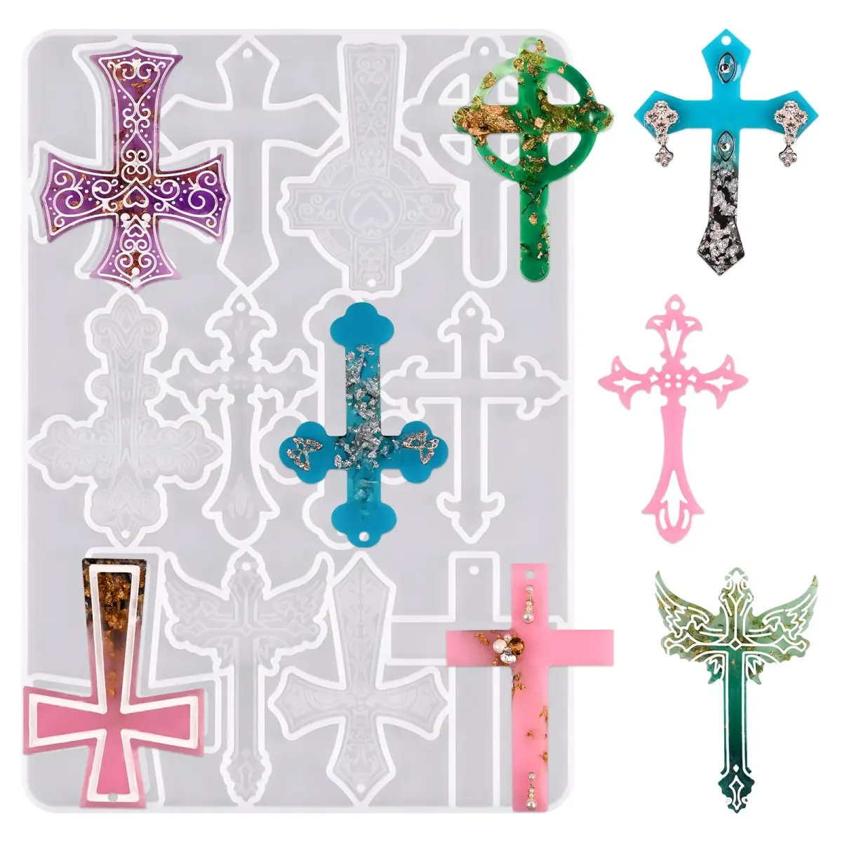 Sakolla 12 Cavity Cross Resin Molds | Flexible Silicone for Jewelry, Keychains, Pendants - main product image