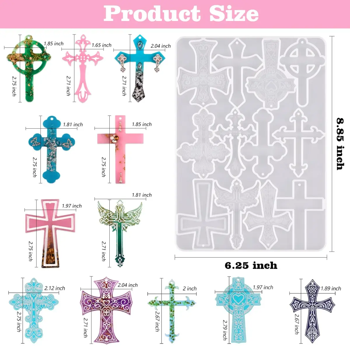 Sakolla 12 Cavity Cross Resin Molds | Flexible Silicone for Jewelry, Keychains, Pendants - view 3