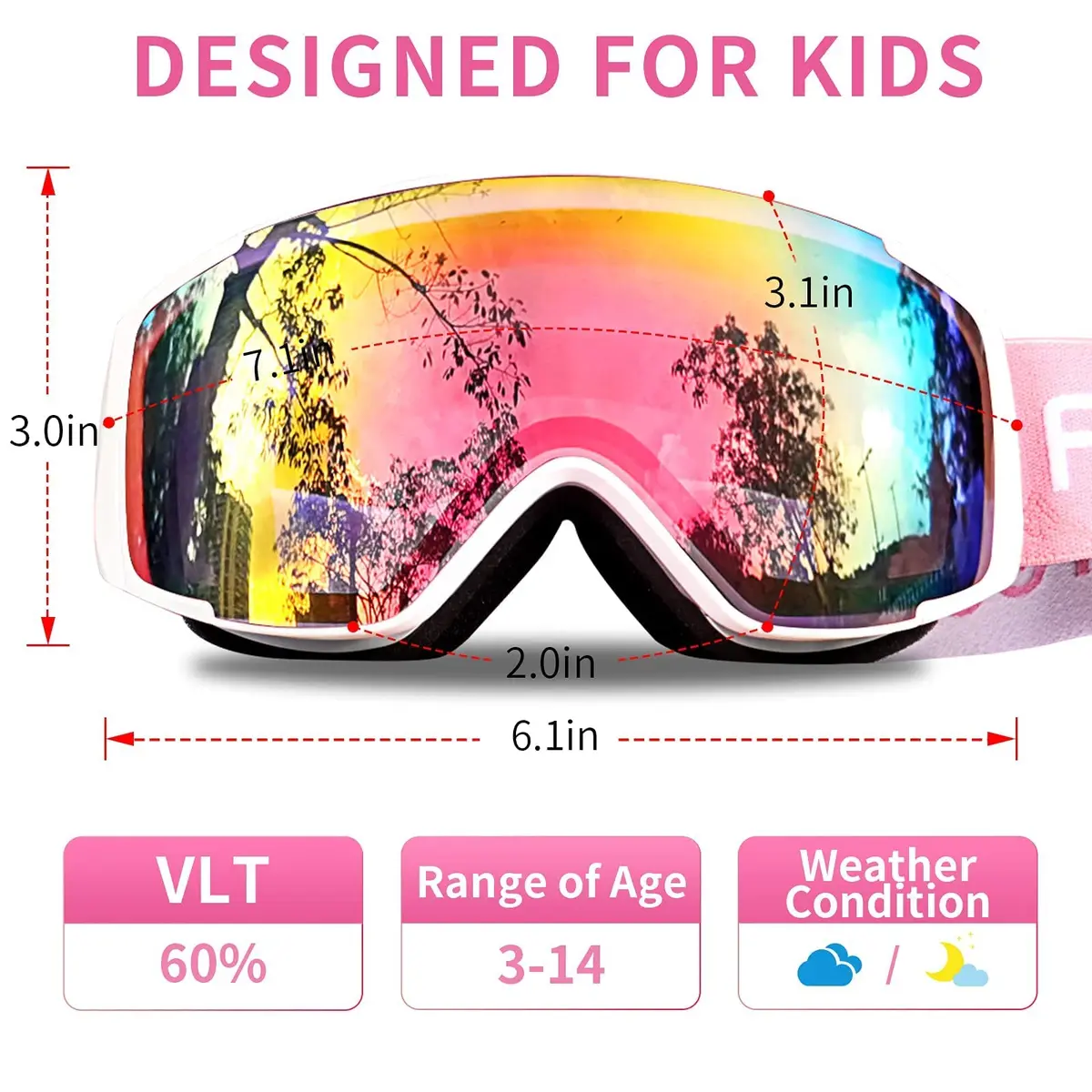 Freela Ski Goggles Snowboard Snow Skiing Equipment UV Protection Mirror Clear (one) | Anti-fog Wide Vision - view 4