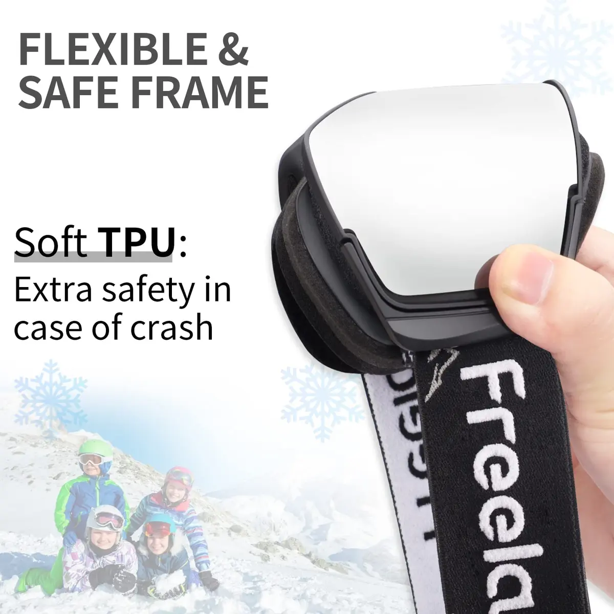 Freela Kids Ski Goggles | Spherical Wide Vision Anti-Fog UV Protection Mirror Clear Lens for Toddler Youth - view 6