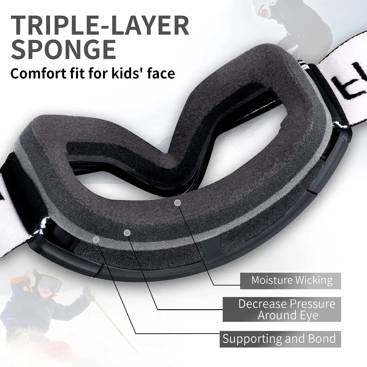 Freela Kids Ski Goggles | Spherical Wide Vision Anti-Fog UV Protection Mirror Clear Lens for Toddler Youth - view 7