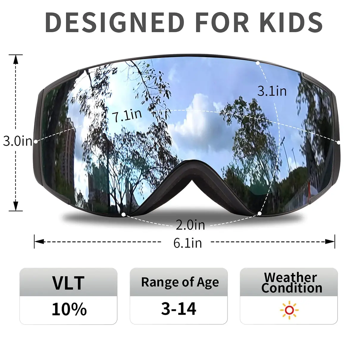 Freela Kids Ski Goggles | Spherical Wide Vision Anti-Fog UV Protection Mirror Clear Lens for Toddler Youth - view 2
