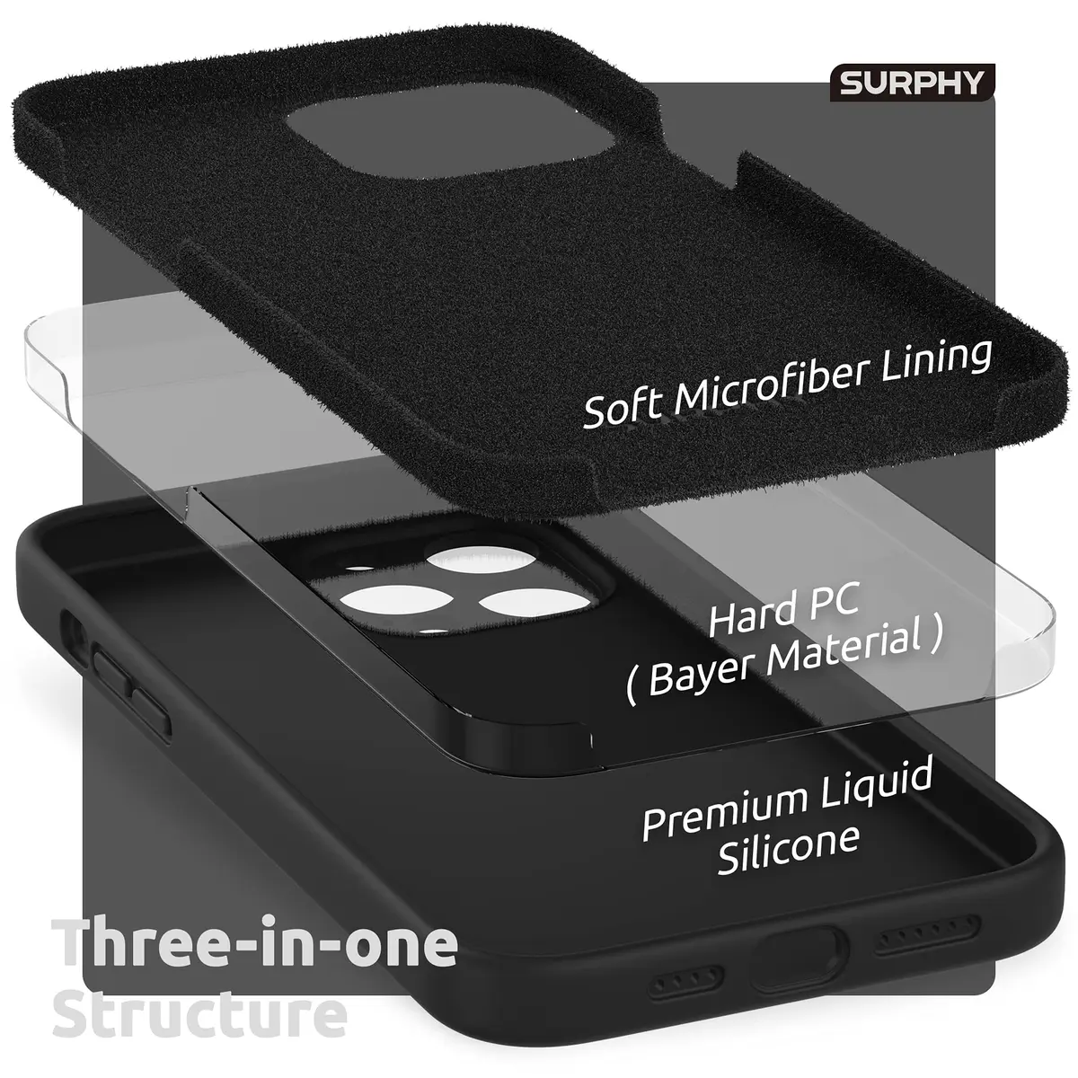 SURPHY Liquid Silicone Case for iPhone 13 Pro Max 6.7 inch (Black) | Camera Protection + Screen Protector - view 5