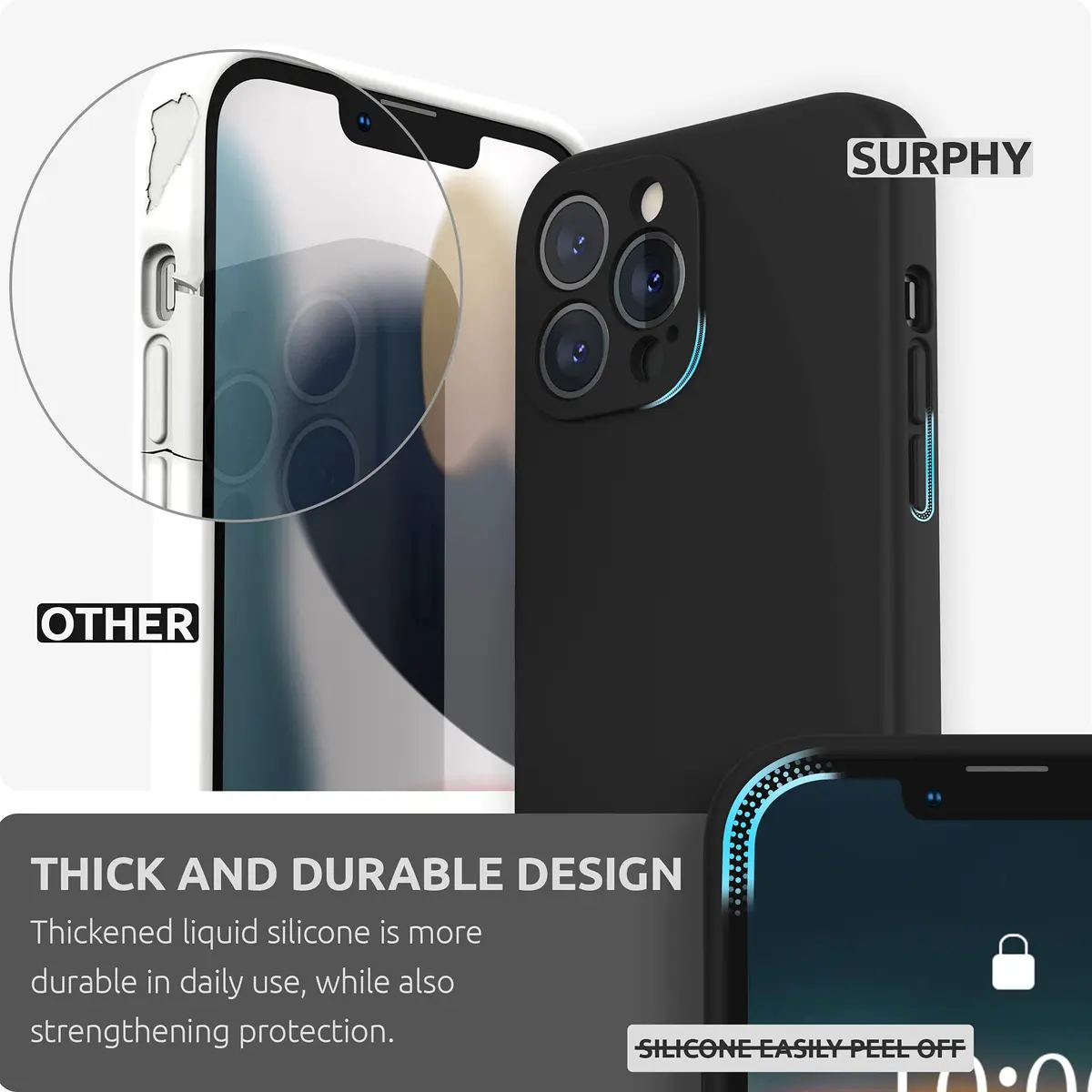 SURPHY Liquid Silicone Case for iPhone 13 Pro Max 6.7 inch (Black) | Camera Protection + Screen Protector - view 3