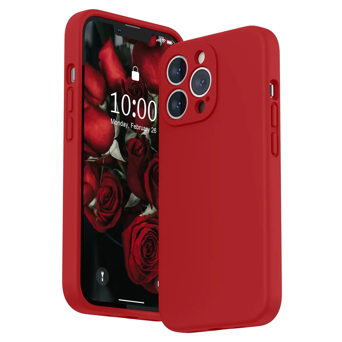 SURPHY Liquid Silicone Case for iPhone 13 Pro with Screen Protector, Red | Camera Protection & Soft Microfiber Lining - main product image