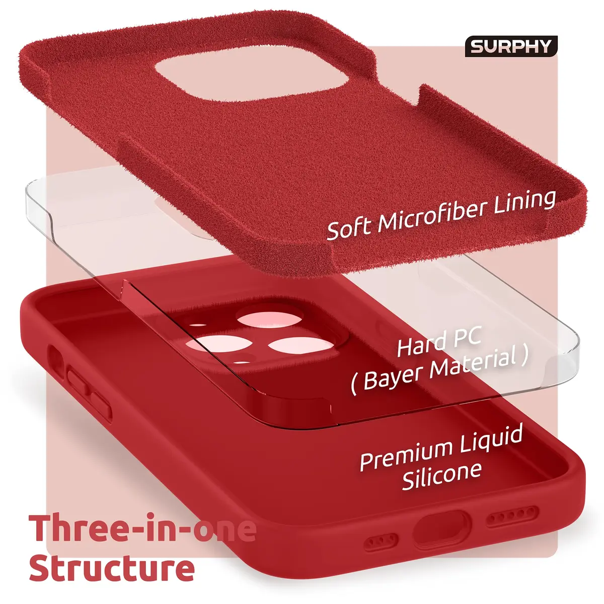 SURPHY Liquid Silicone Case for iPhone 13 Pro with Screen Protector, Red | Camera Protection & Soft Microfiber Lining - view 5