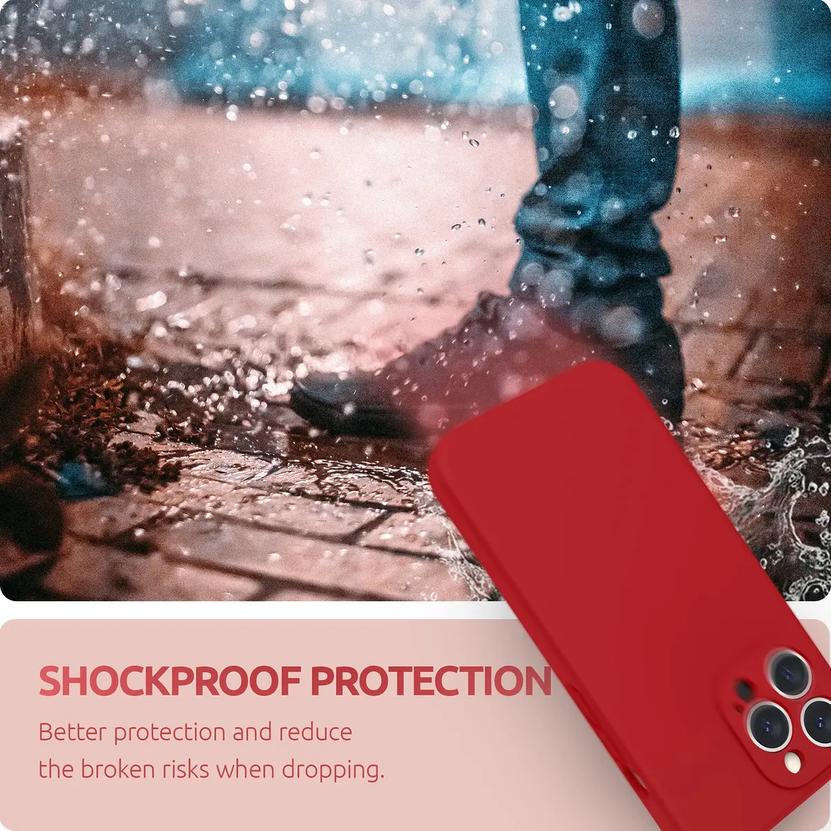 SURPHY Liquid Silicone Case for iPhone 13 Pro with Screen Protector, Red | Camera Protection & Soft Microfiber Lining - view 7