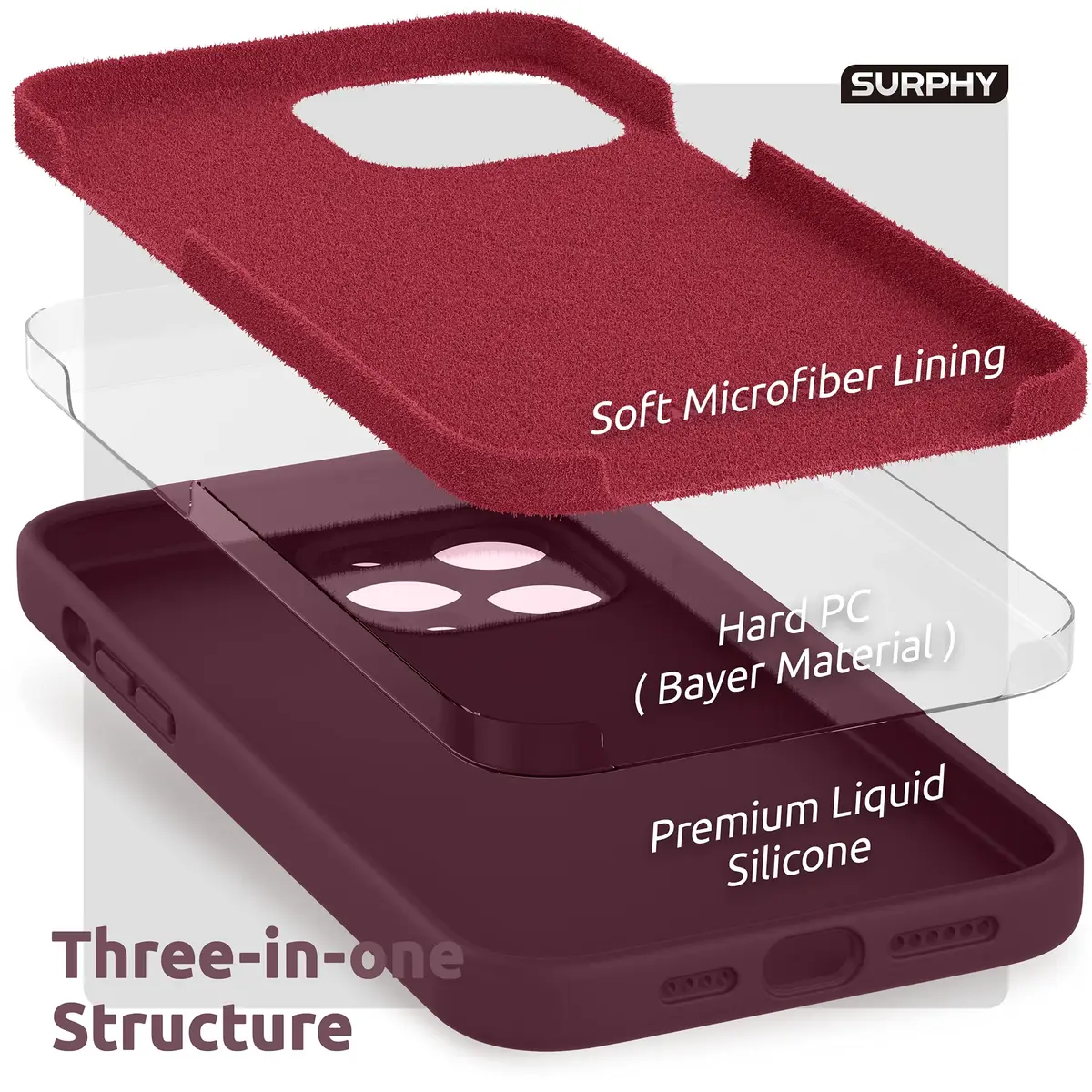 SURPHY Liquid Silicone Case for iPhone 13 Pro Max 6.7 inch with Screen Protector | Plum - view 5
