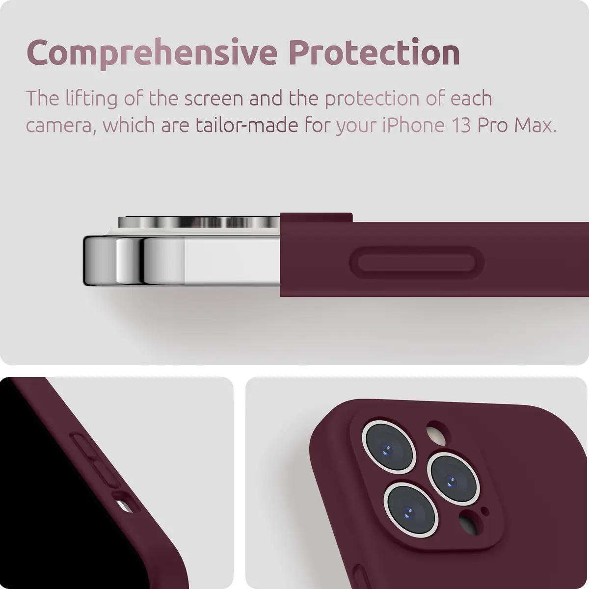 SURPHY Liquid Silicone Case for iPhone 13 Pro Max 6.7 inch with Screen Protector | Plum - view 4