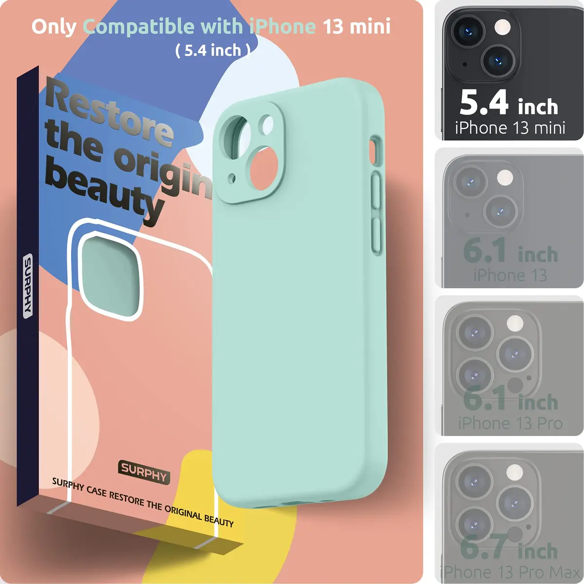SURPHY Liquid Silicone iPhone 13 Mini Case with Screen Protector | Camera & Drop Protection (70-120 chars) - view 2