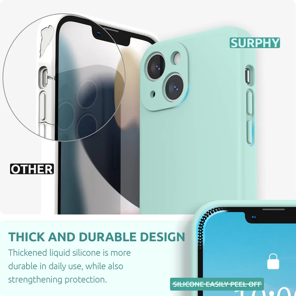 SURPHY Liquid Silicone iPhone 13 Mini Case with Screen Protector | Camera & Drop Protection (70-120 chars) - view 3