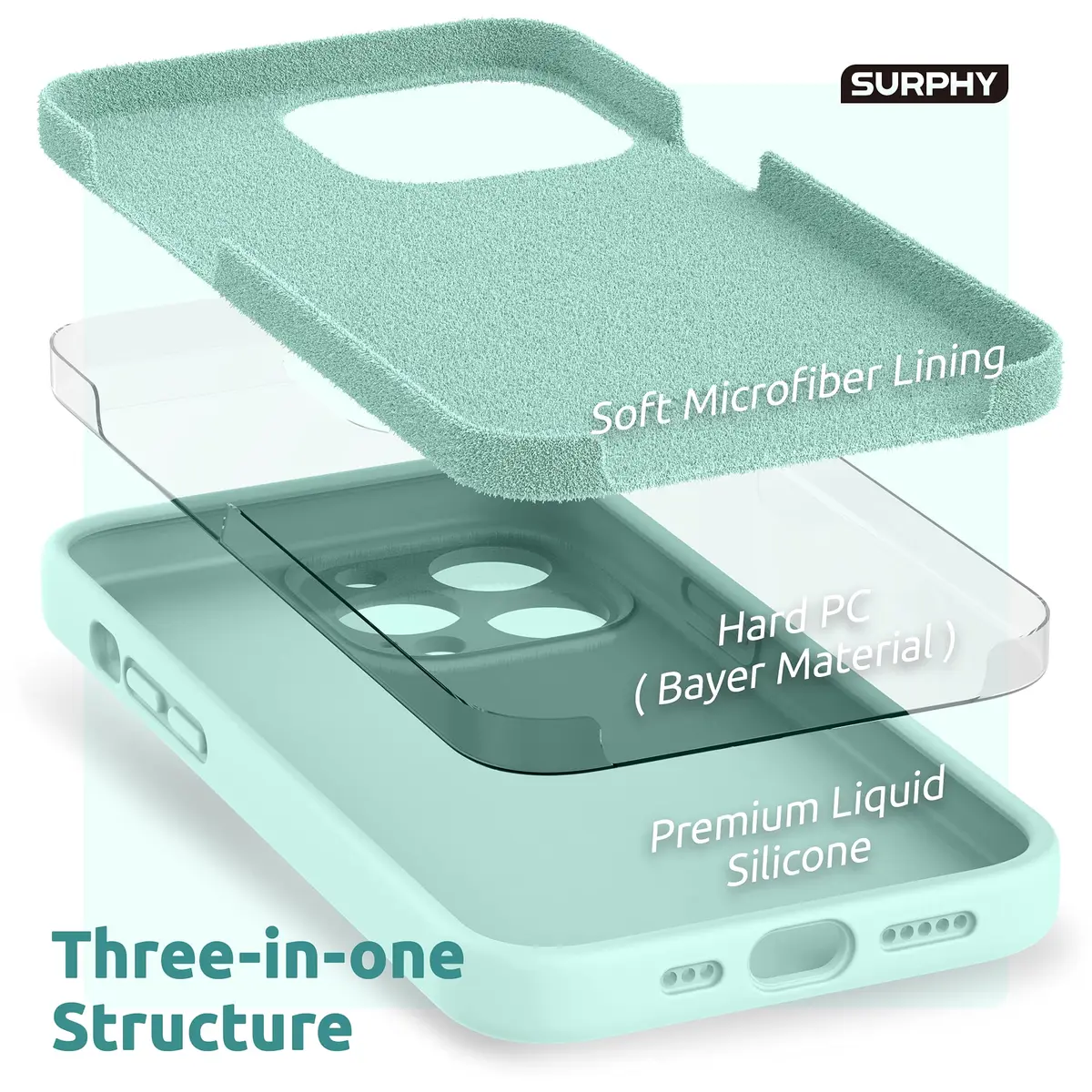 SURPHY Liquid Silicone Case for iPhone 13 Pro 6.1 inch | Camera & Screen Protection, Microfiber Lining - view 5