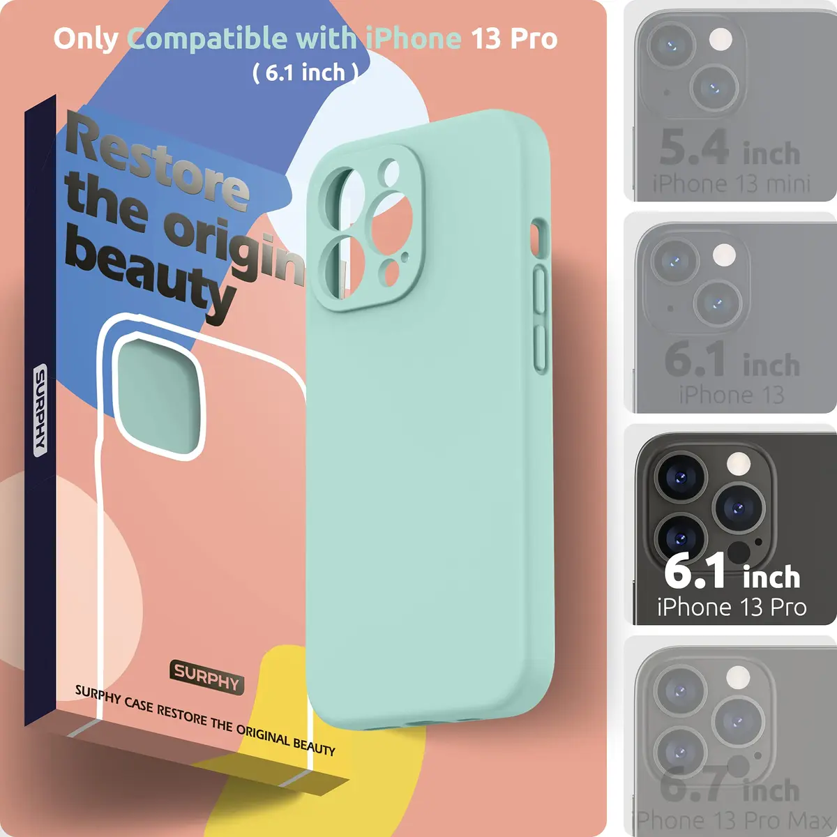 SURPHY Liquid Silicone Case for iPhone 13 Pro 6.1 inch | Camera & Screen Protection, Microfiber Lining - view 2