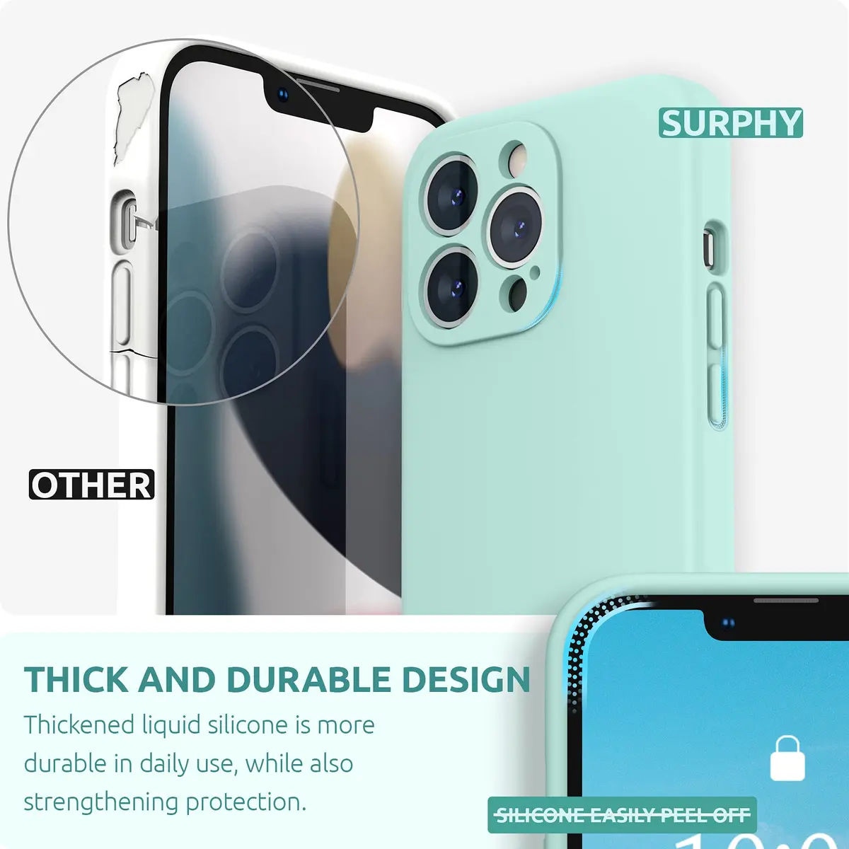 SURPHY Liquid Silicone Case for iPhone 13 Pro 6.1 inch | Camera & Screen Protection, Microfiber Lining - view 3