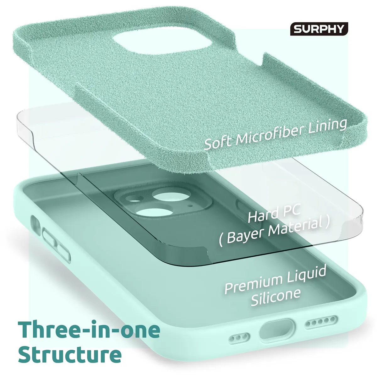 SURPHY Liquid Silicone Case for iPhone 13 (6.1 inch) with Camera Protection & Screen Protector, Mint Green | Full Body Drop Protection - view 5